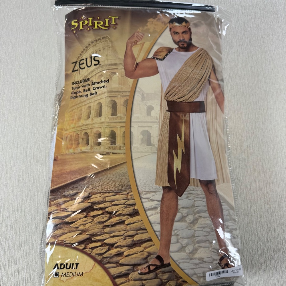 Spirit Halloween Zeus Costume Adult Medium Greek God with Roman Sandals Set READ